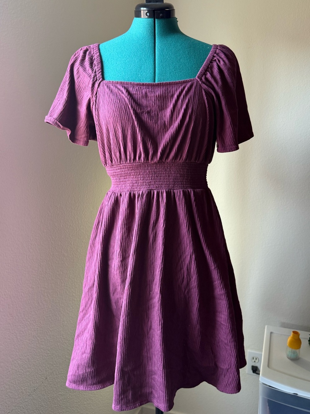 Old Navy Plum Square Neck Smocked Waist Mini Dress